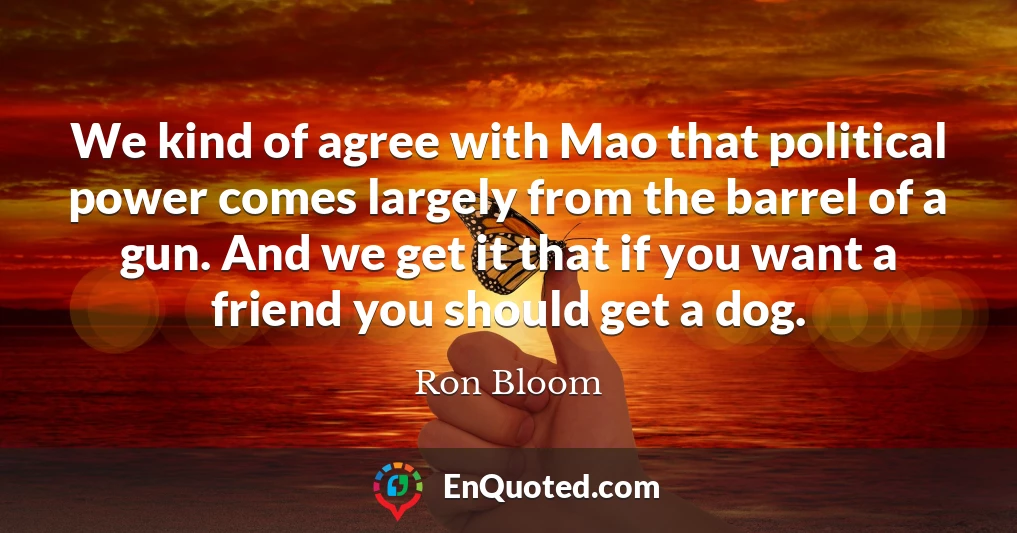 We kind of agree with Mao that political power comes largely from the barrel of a gun. And we get it that if you want a friend you should get a dog.