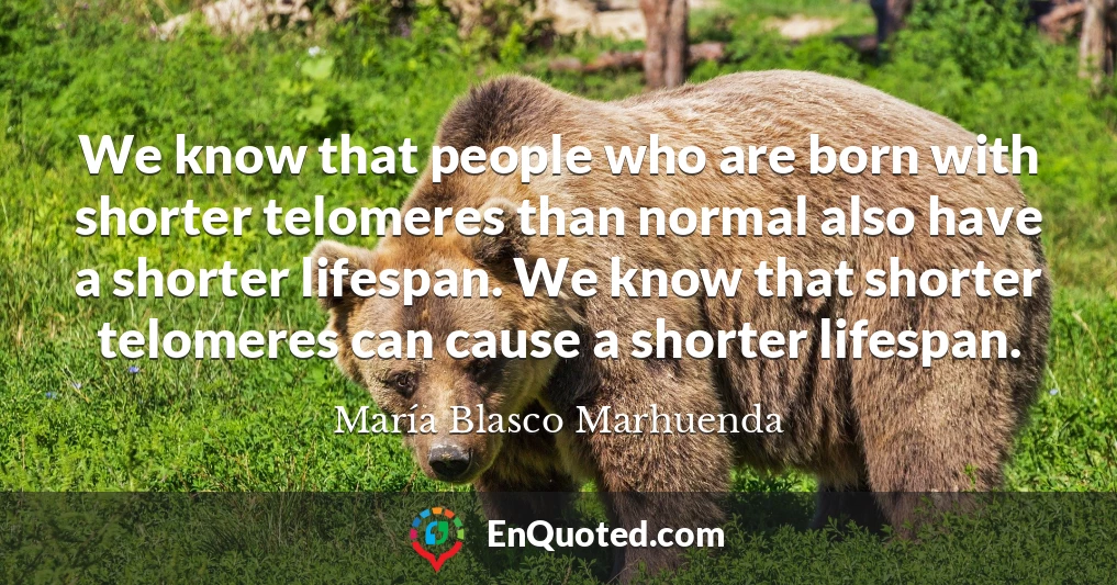 We know that people who are born with shorter telomeres than normal also have a shorter lifespan. We know that shorter telomeres can cause a shorter lifespan.