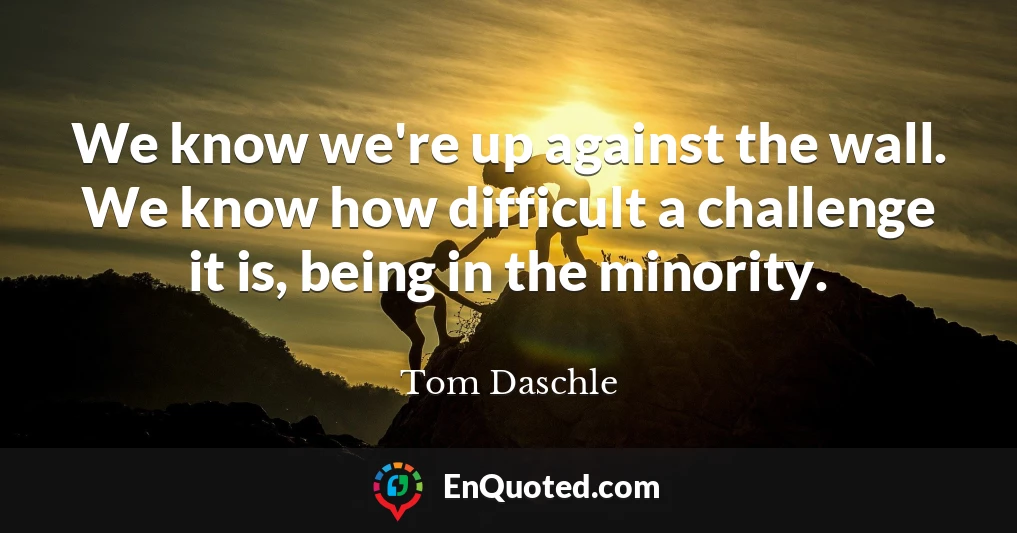 We know we're up against the wall. We know how difficult a challenge it is, being in the minority.