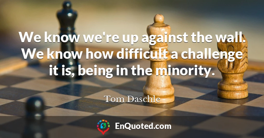 We know we're up against the wall. We know how difficult a challenge it is, being in the minority.