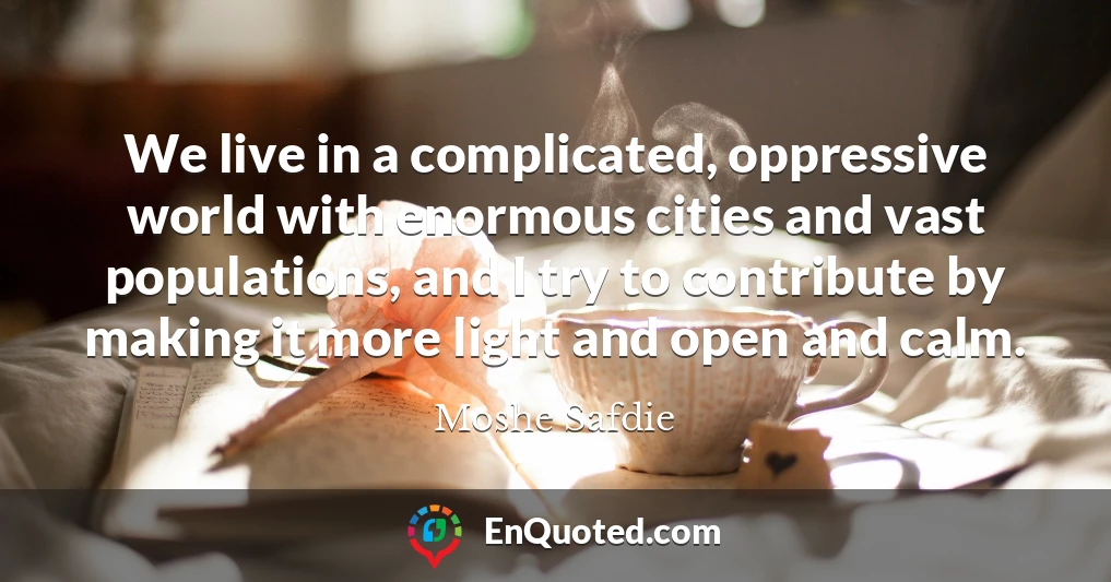 We live in a complicated, oppressive world with enormous cities and vast populations, and I try to contribute by making it more light and open and calm.
