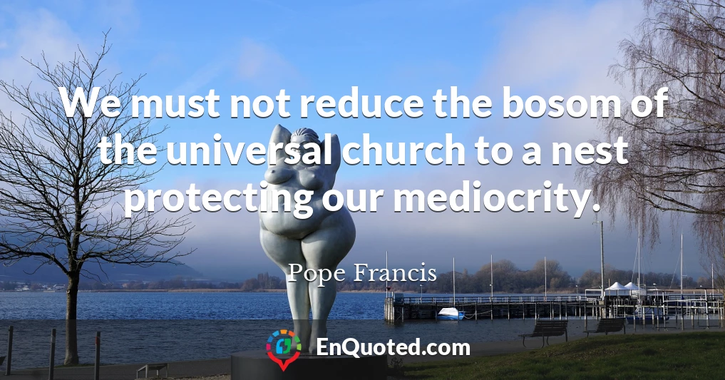 We must not reduce the bosom of the universal church to a nest protecting our mediocrity.