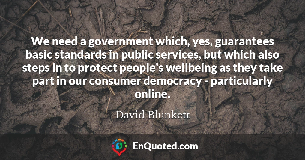 We need a government which, yes, guarantees basic standards in public services, but which also steps in to protect people's wellbeing as they take part in our consumer democracy - particularly online.