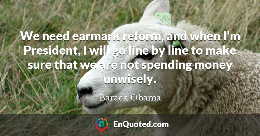 We need earmark reform, and when I'm President, I will go line by line to make sure that we are not spending money unwisely.