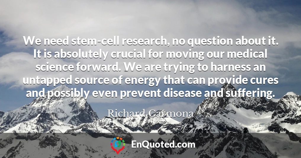 We need stem-cell research, no question about it. It is absolutely crucial for moving our medical science forward. We are trying to harness an untapped source of energy that can provide cures and possibly even prevent disease and suffering.