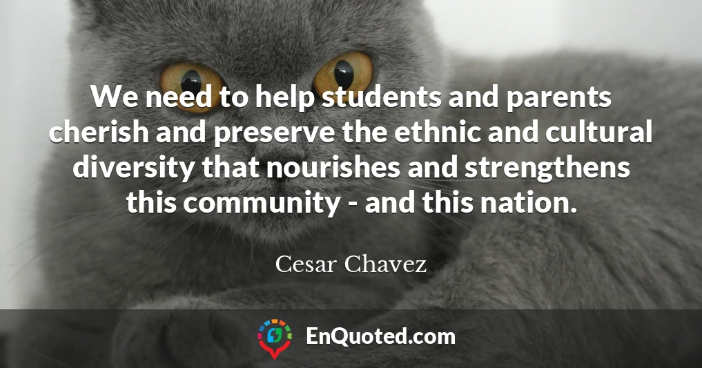 We need to help students and parents cherish and preserve the ethnic and cultural diversity that nourishes and strengthens this community - and this nation.