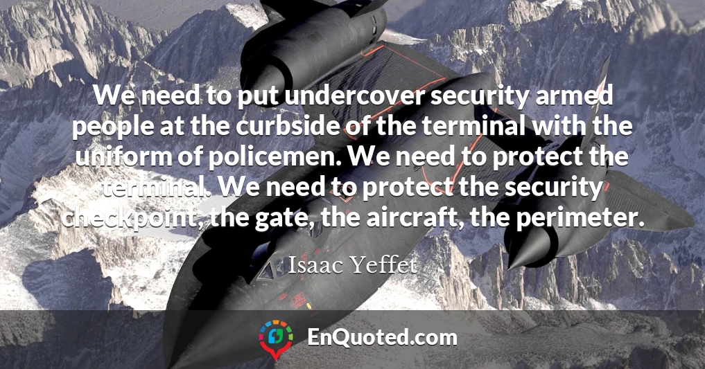 We need to put undercover security armed people at the curbside of the terminal with the uniform of policemen. We need to protect the terminal. We need to protect the security checkpoint, the gate, the aircraft, the perimeter.