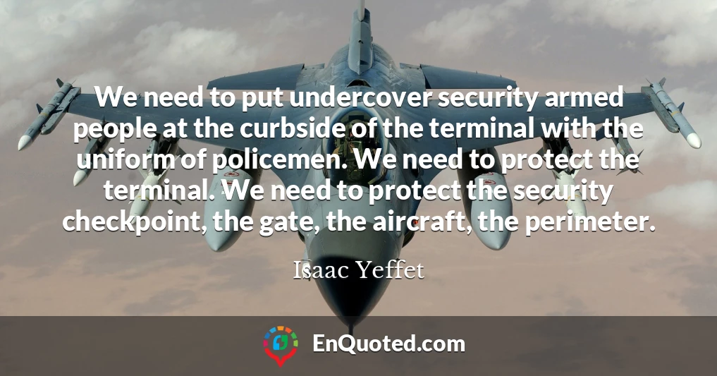 We need to put undercover security armed people at the curbside of the terminal with the uniform of policemen. We need to protect the terminal. We need to protect the security checkpoint, the gate, the aircraft, the perimeter.