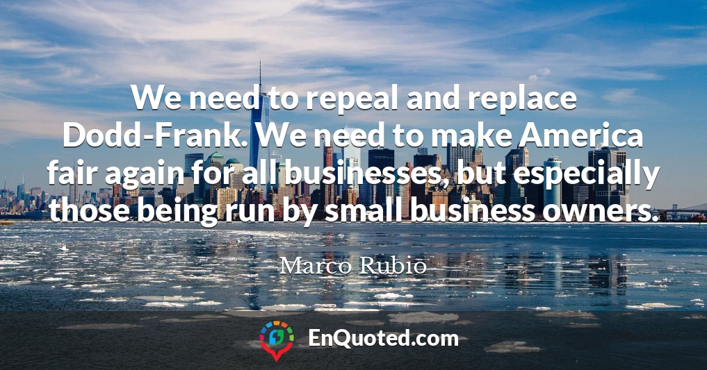 We need to repeal and replace Dodd-Frank. We need to make America fair again for all businesses, but especially those being run by small business owners.