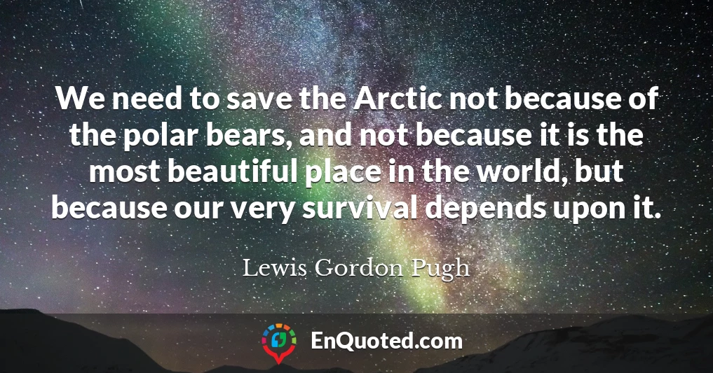 We need to save the Arctic not because of the polar bears, and not because it is the most beautiful place in the world, but because our very survival depends upon it.