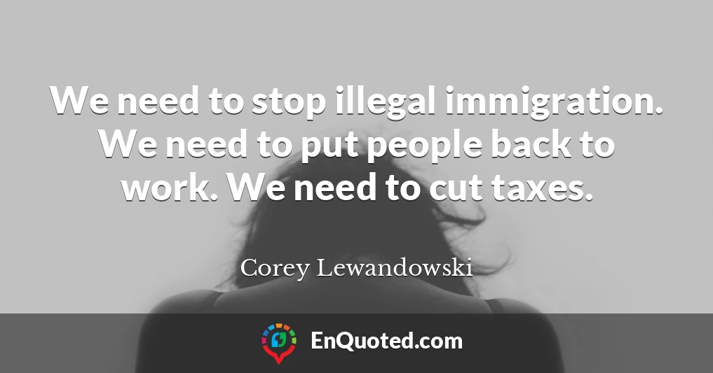 We need to stop illegal immigration. We need to put people back to work. We need to cut taxes.