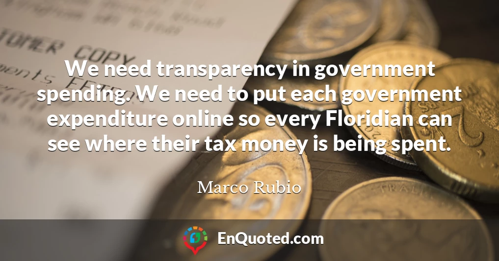 We need transparency in government spending. We need to put each government expenditure online so every Floridian can see where their tax money is being spent.