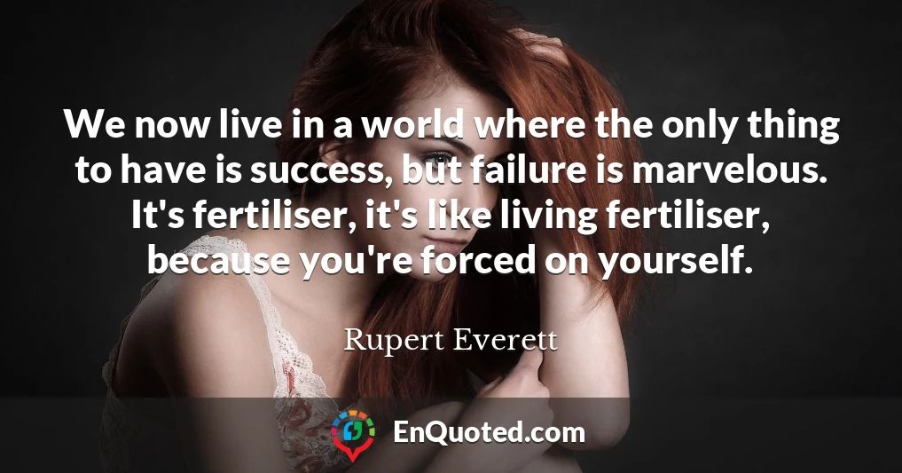 We now live in a world where the only thing to have is success, but failure is marvelous. It's fertiliser, it's like living fertiliser, because you're forced on yourself.