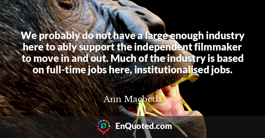 We probably do not have a large enough industry here to ably support the independent filmmaker to move in and out. Much of the industry is based on full-time jobs here, institutionalised jobs.