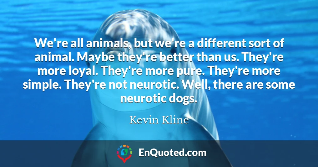 We're all animals, but we're a different sort of animal. Maybe they're better than us. They're more loyal. They're more pure. They're more simple. They're not neurotic. Well, there are some neurotic dogs.