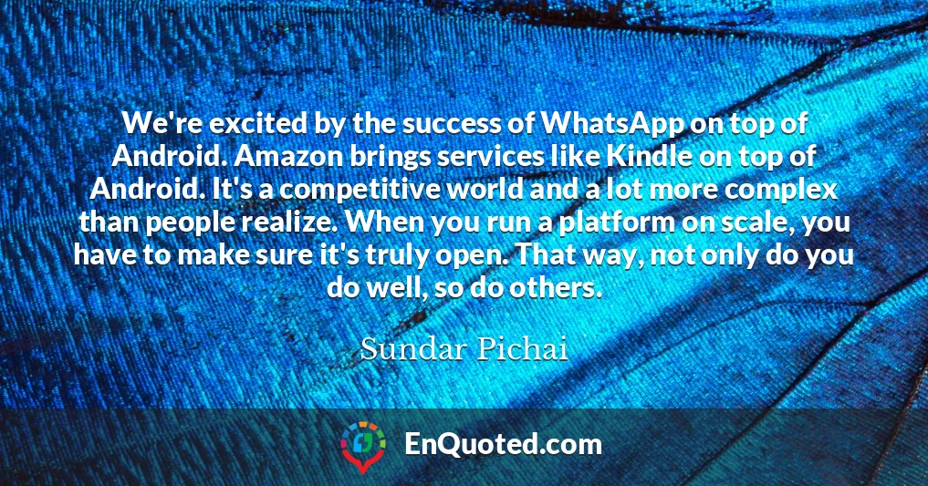 We're excited by the success of WhatsApp on top of Android. Amazon brings services like Kindle on top of Android. It's a competitive world and a lot more complex than people realize. When you run a platform on scale, you have to make sure it's truly open. That way, not only do you do well, so do others.