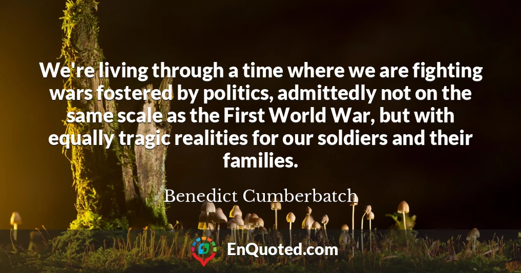 We're living through a time where we are fighting wars fostered by politics, admittedly not on the same scale as the First World War, but with equally tragic realities for our soldiers and their families.