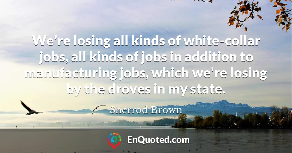We're losing all kinds of white-collar jobs, all kinds of jobs in addition to manufacturing jobs, which we're losing by the droves in my state.