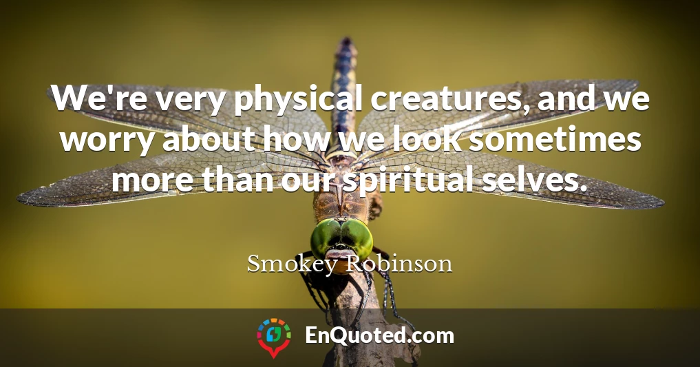 We're very physical creatures, and we worry about how we look sometimes more than our spiritual selves.