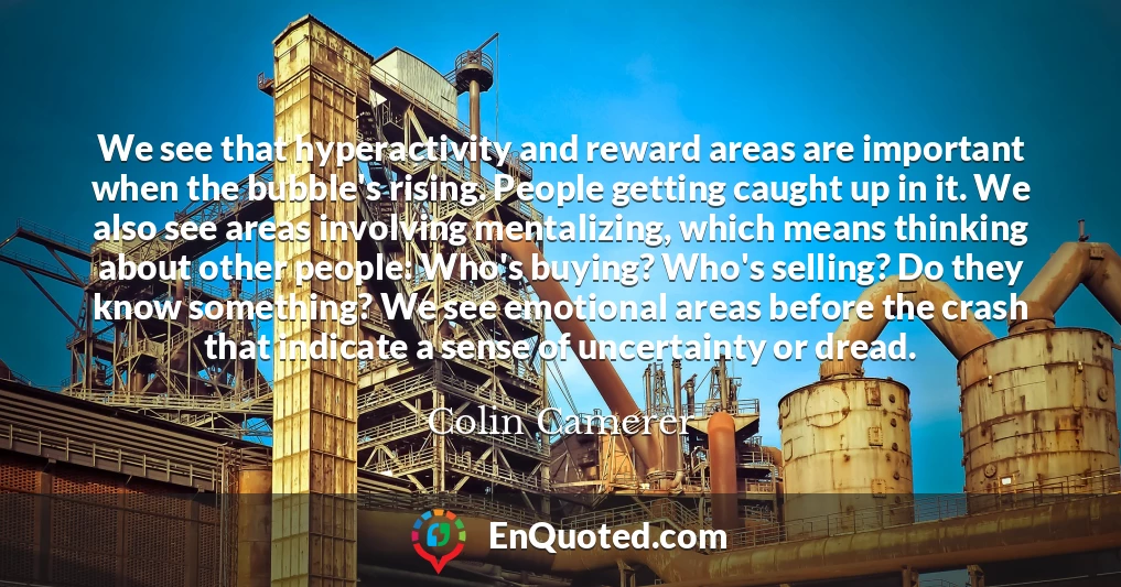 We see that hyperactivity and reward areas are important when the bubble's rising. People getting caught up in it. We also see areas involving mentalizing, which means thinking about other people: Who's buying? Who's selling? Do they know something? We see emotional areas before the crash that indicate a sense of uncertainty or dread.