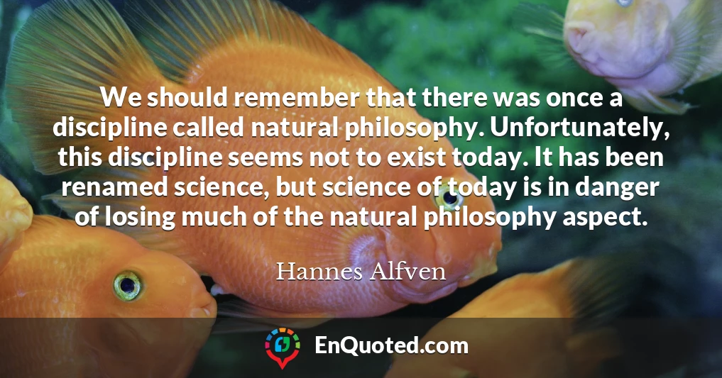 We should remember that there was once a discipline called natural philosophy. Unfortunately, this discipline seems not to exist today. It has been renamed science, but science of today is in danger of losing much of the natural philosophy aspect.