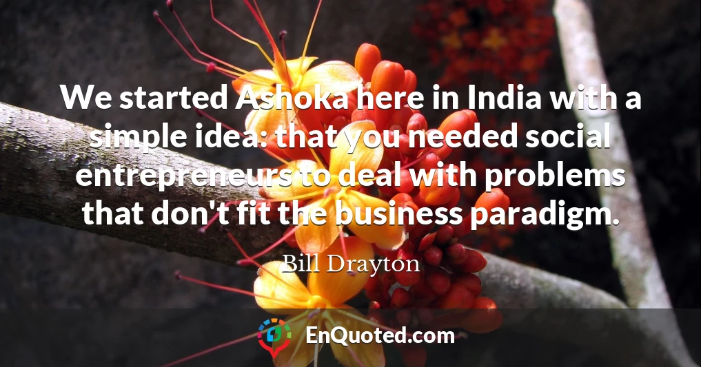 We started Ashoka here in India with a simple idea: that you needed social entrepreneurs to deal with problems that don't fit the business paradigm.