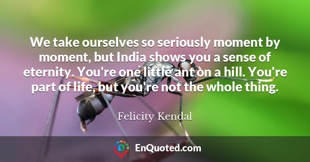 We take ourselves so seriously moment by moment, but India shows you a sense of eternity. You're one little ant on a hill. You're part of life, but you're not the whole thing.