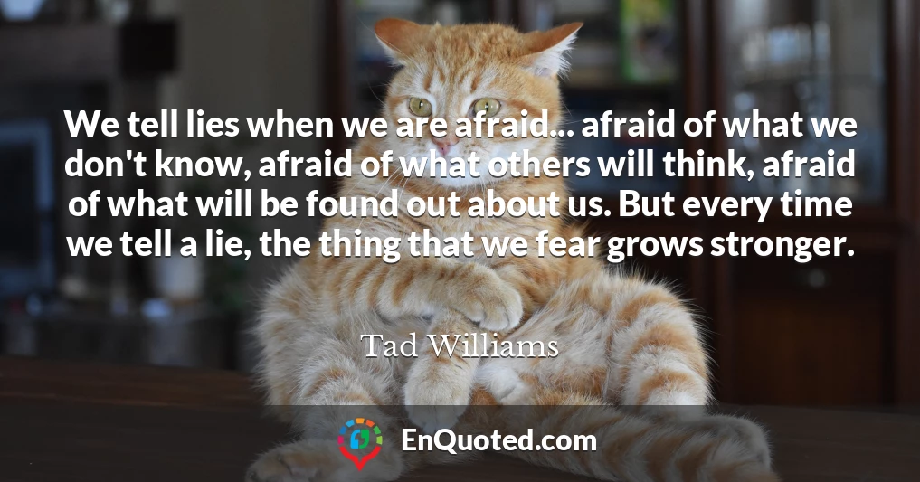 We tell lies when we are afraid... afraid of what we don't know, afraid of what others will think, afraid of what will be found out about us. But every time we tell a lie, the thing that we fear grows stronger.