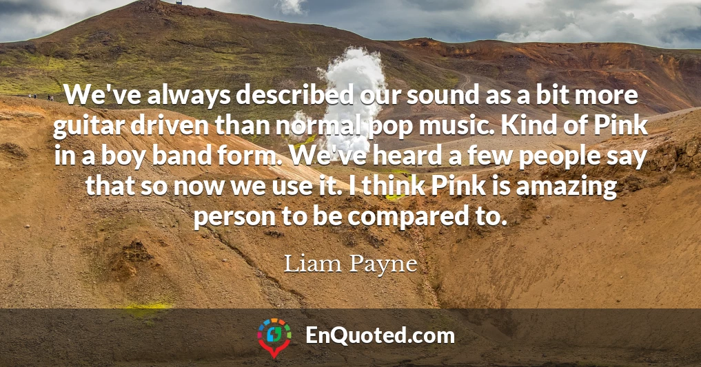 We've always described our sound as a bit more guitar driven than normal pop music. Kind of Pink in a boy band form. We've heard a few people say that so now we use it. I think Pink is amazing person to be compared to.