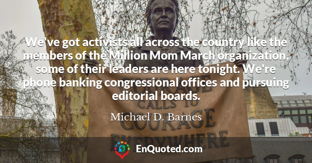 We've got activists all across the country like the members of the Million Mom March organization, some of their leaders are here tonight. We're phone banking congressional offices and pursuing editorial boards.