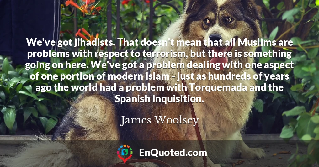 We've got jihadists. That doesn't mean that all Muslims are problems with respect to terrorism, but there is something going on here. We've got a problem dealing with one aspect of one portion of modern Islam - just as hundreds of years ago the world had a problem with Torquemada and the Spanish Inquisition.