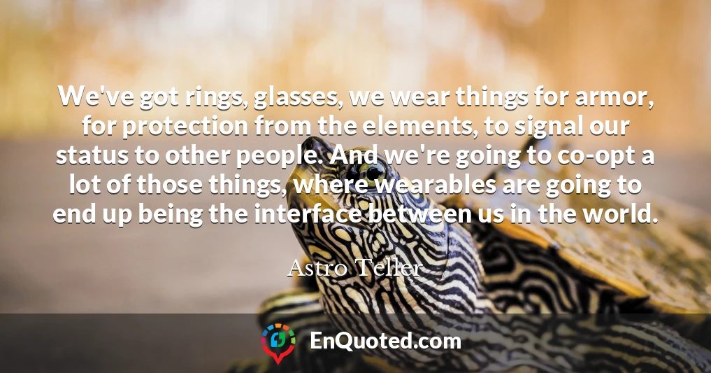 We've got rings, glasses, we wear things for armor, for protection from the elements, to signal our status to other people. And we're going to co-opt a lot of those things, where wearables are going to end up being the interface between us in the world.