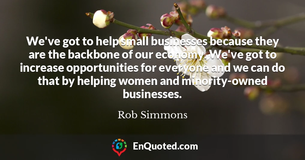 We've got to help small businesses because they are the backbone of our economy. We've got to increase opportunities for everyone and we can do that by helping women and minority-owned businesses.