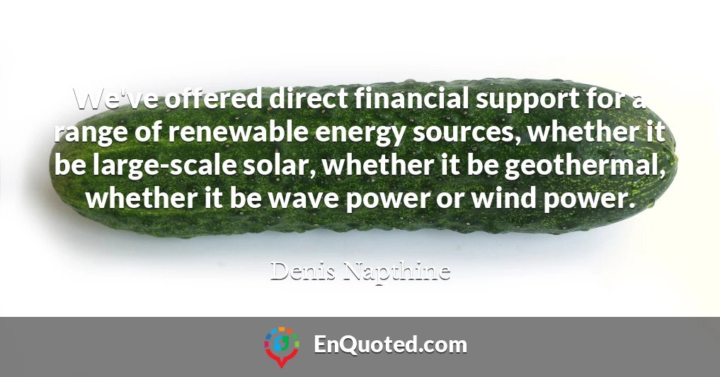 We've offered direct financial support for a range of renewable energy sources, whether it be large-scale solar, whether it be geothermal, whether it be wave power or wind power.