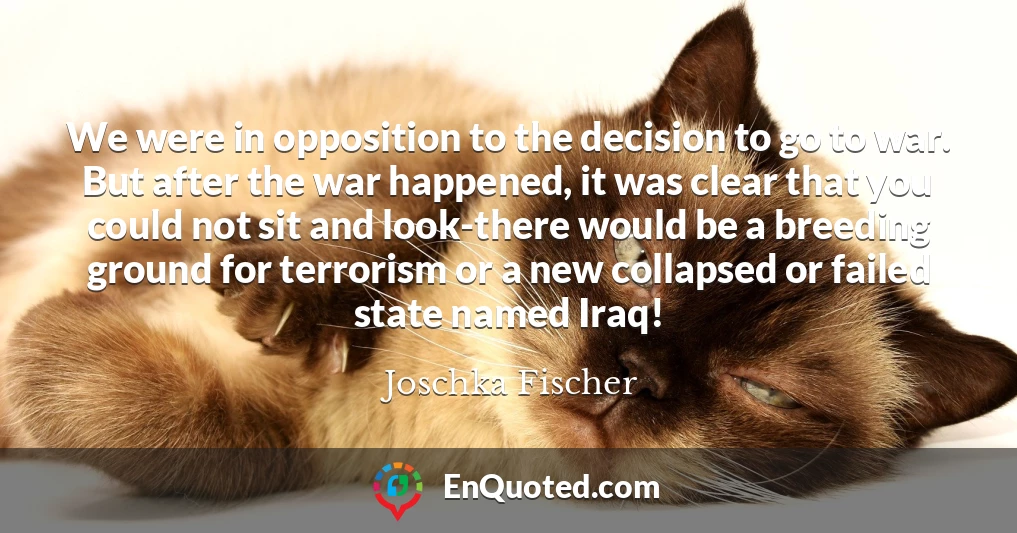 We were in opposition to the decision to go to war. But after the war happened, it was clear that you could not sit and look-there would be a breeding ground for terrorism or a new collapsed or failed state named Iraq!