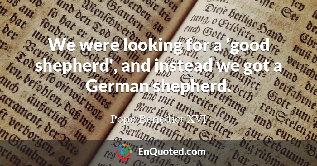 We were looking for a 'good shepherd', and instead we got a German shepherd.