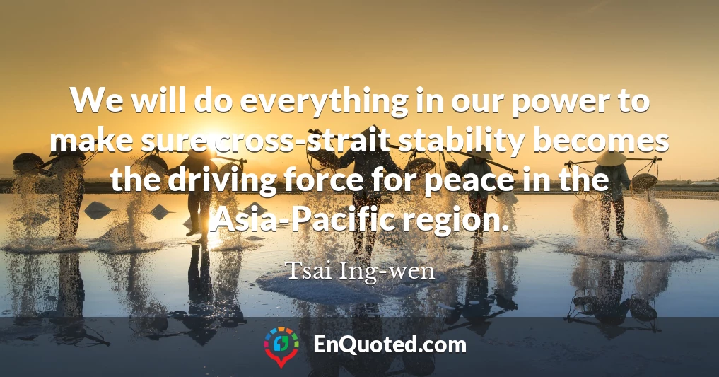 We will do everything in our power to make sure cross-strait stability becomes the driving force for peace in the Asia-Pacific region.