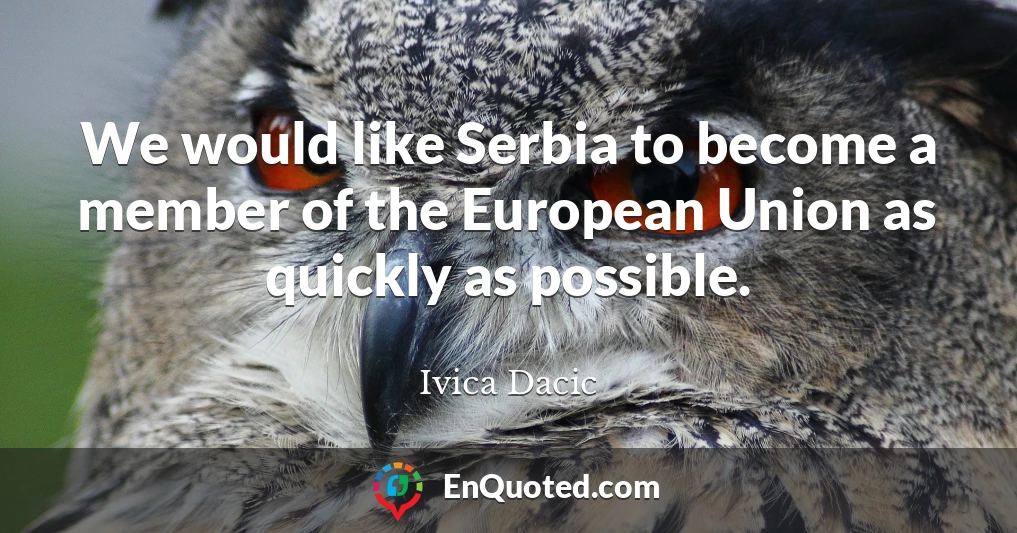 We would like Serbia to become a member of the European Union as quickly as possible.