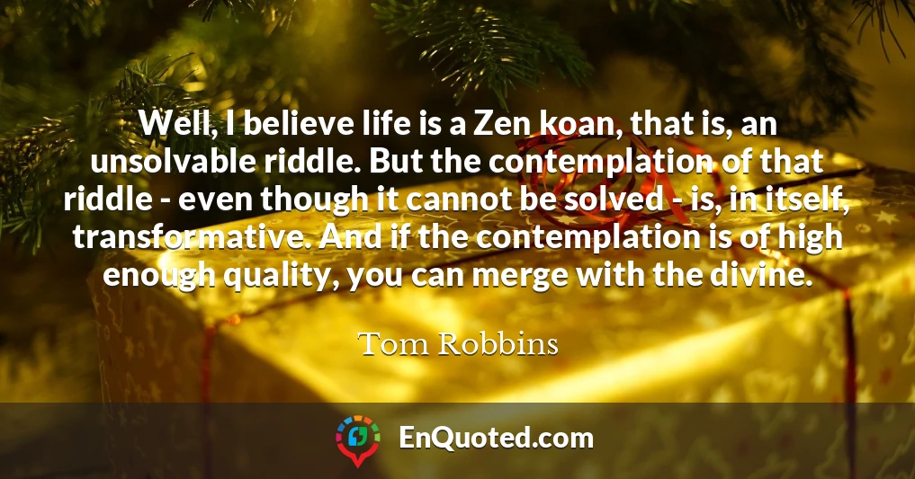 Well, I believe life is a Zen koan, that is, an unsolvable riddle. But the contemplation of that riddle - even though it cannot be solved - is, in itself, transformative. And if the contemplation is of high enough quality, you can merge with the divine.