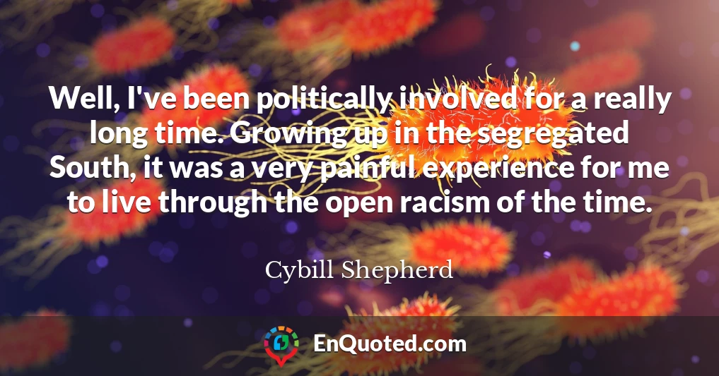 Well, I've been politically involved for a really long time. Growing up in the segregated South, it was a very painful experience for me to live through the open racism of the time.