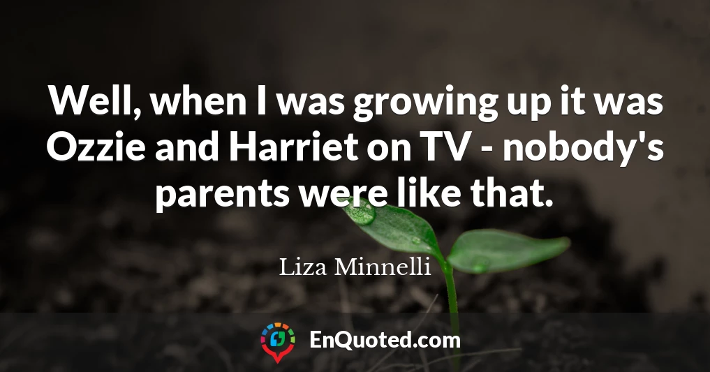Well, when I was growing up it was Ozzie and Harriet on TV - nobody's parents were like that.