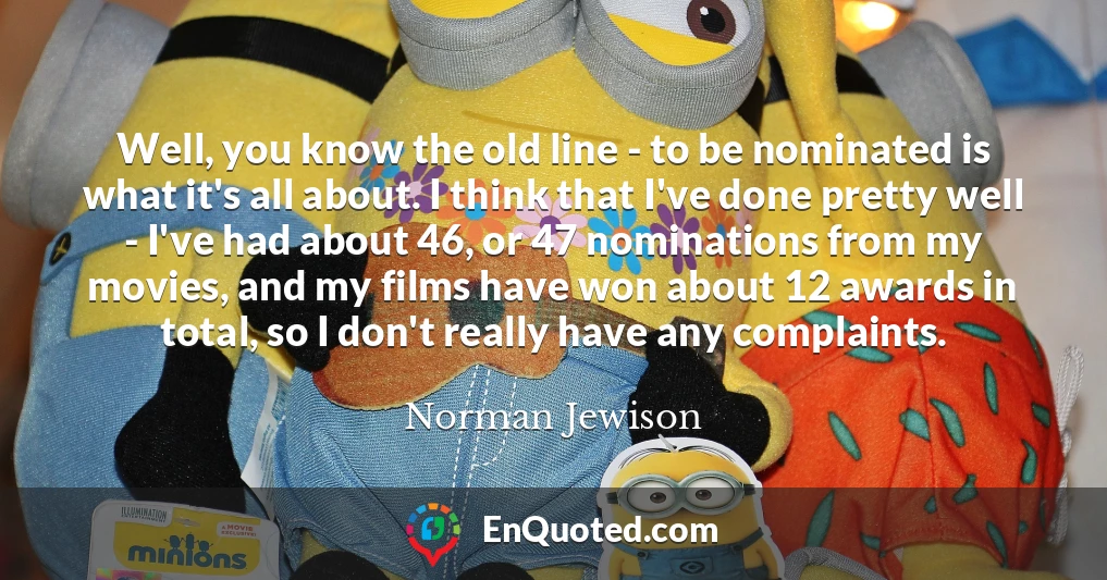Well, you know the old line - to be nominated is what it's all about. I think that I've done pretty well - I've had about 46, or 47 nominations from my movies, and my films have won about 12 awards in total, so I don't really have any complaints.