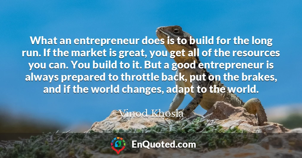 What an entrepreneur does is to build for the long run. If the market is great, you get all of the resources you can. You build to it. But a good entrepreneur is always prepared to throttle back, put on the brakes, and if the world changes, adapt to the world.