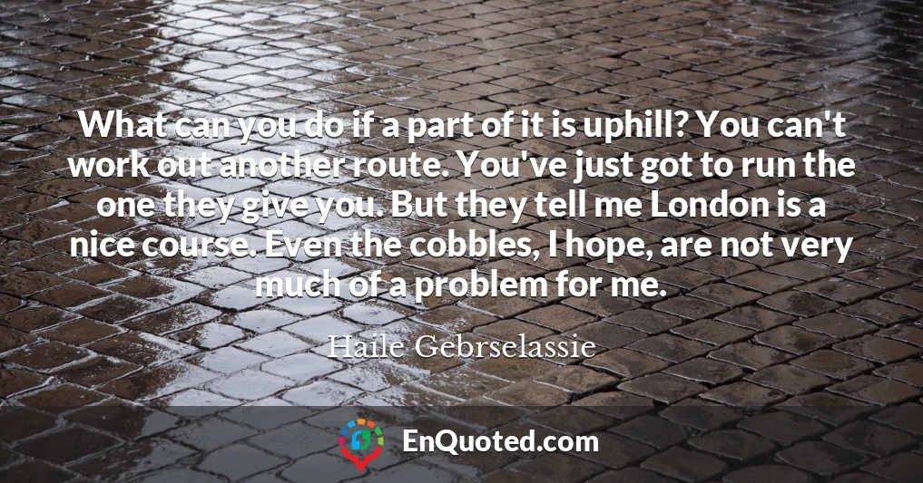 What can you do if a part of it is uphill? You can't work out another route. You've just got to run the one they give you. But they tell me London is a nice course. Even the cobbles, I hope, are not very much of a problem for me.