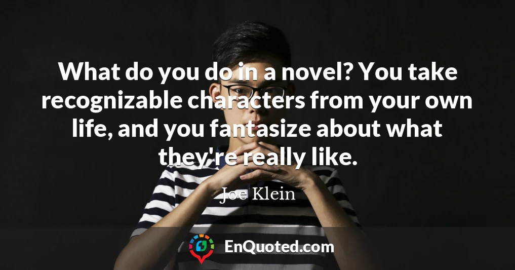 What do you do in a novel? You take recognizable characters from your own life, and you fantasize about what they're really like.