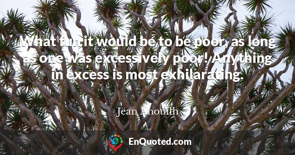 What fun it would be to be poor, as long as one was excessively poor! Anything in excess is most exhilarating.