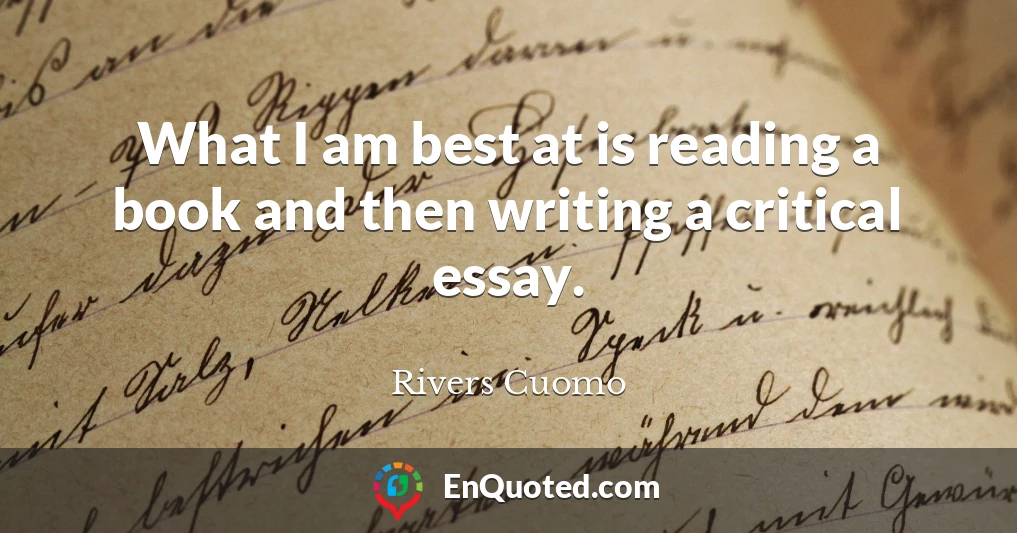 What I am best at is reading a book and then writing a critical essay.