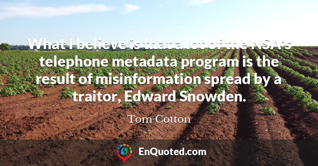 What I believe is that a lot of the NSA's telephone metadata program is the result of misinformation spread by a traitor, Edward Snowden.