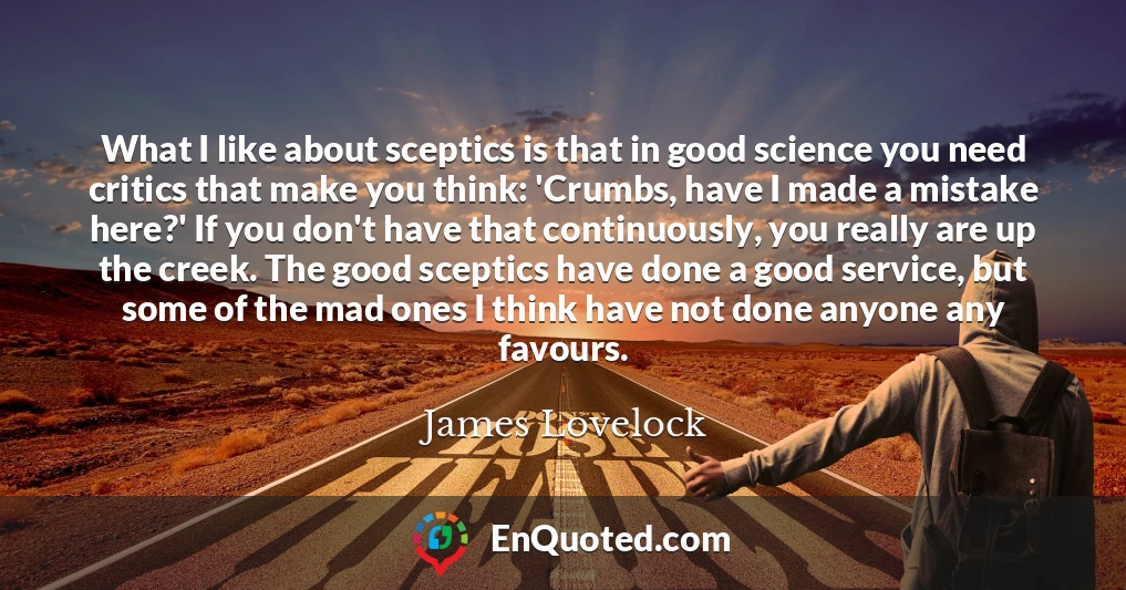 What I like about sceptics is that in good science you need critics that make you think: 'Crumbs, have I made a mistake here?' If you don't have that continuously, you really are up the creek. The good sceptics have done a good service, but some of the mad ones I think have not done anyone any favours.