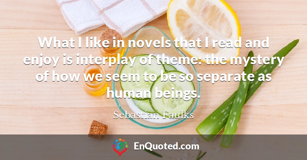 What I like in novels that I read and enjoy is interplay of theme: the mystery of how we seem to be so separate as human beings.